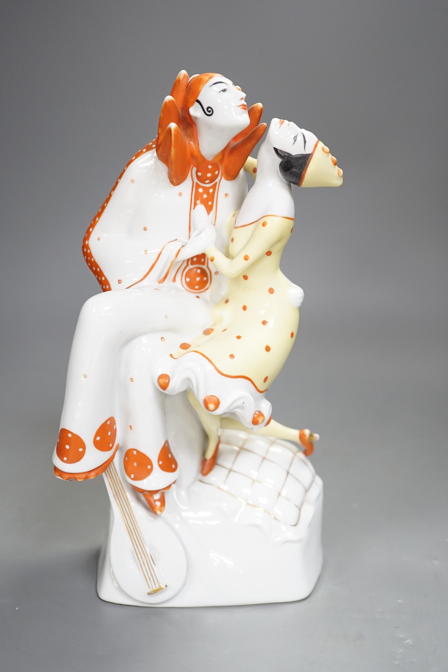 A Fraureuth Kunstabteilung Art Deco porcelain group, modeller’s initials E.W., 26.5cm high